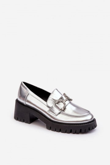 Schuhe mit breitem Absatz in silberner Farbe Lemmitty