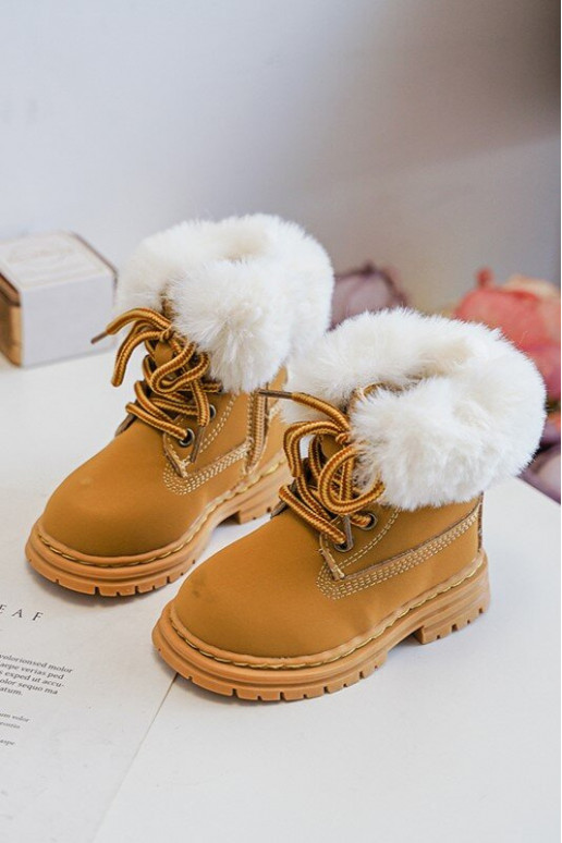Kinder-Schnürstiefel mit Reißverschluss mit Fell in braunem Gerande