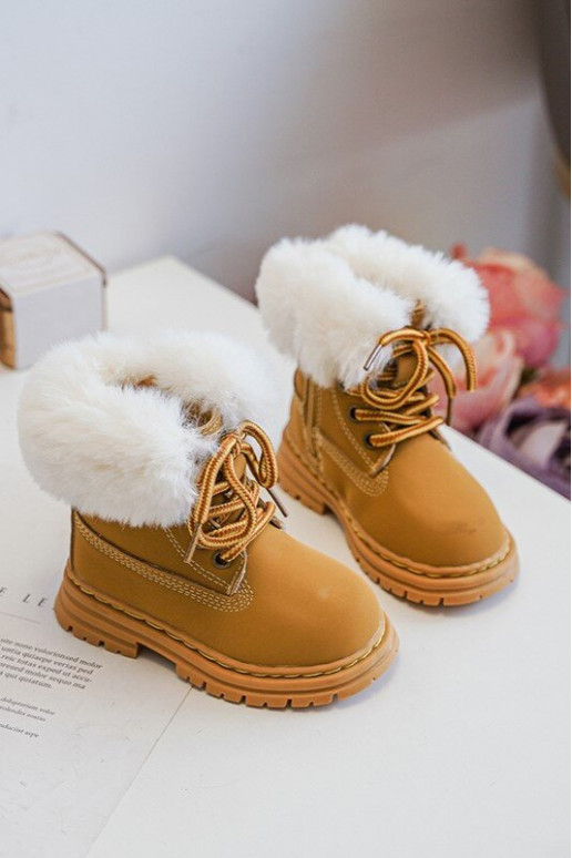 Kinder-Schnürstiefel mit Reißverschluss mit Fell in braunem Gerande Kinder-Schnürstiefel mit Reißverschluss mit Fell in braunem Gerande