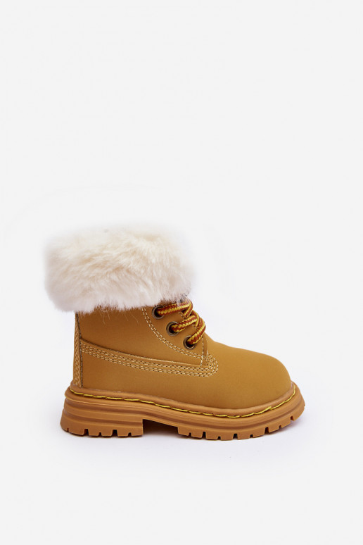 Kinder-Schnürstiefel mit Reißverschluss mit Fell in braunem Gerande