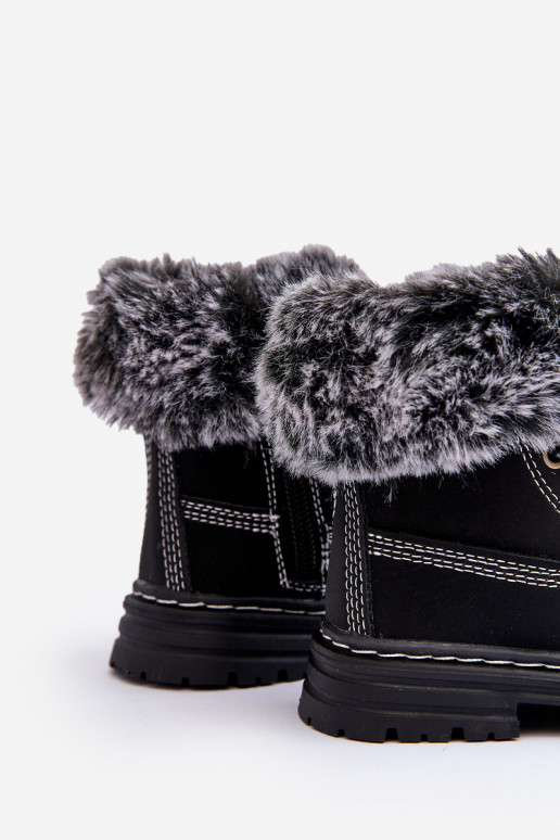 Kinder-Schnürstiefel mit Reißverschluss und Fell in schwarzem Gerande