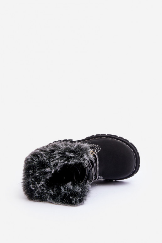 Kinder-Schnürstiefel mit Reißverschluss und Fell in schwarzem Gerande