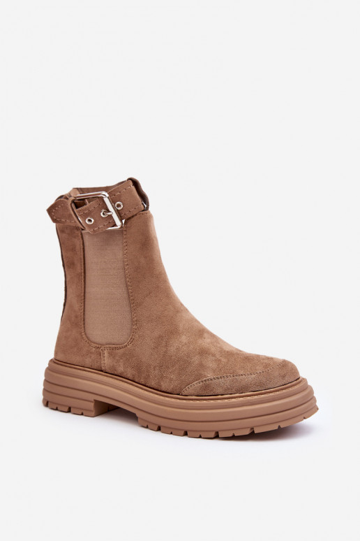 Stylische Wildlederstiefel mit trendiger massiver Sohle in beigem Ozaro Stylische Wildlederstiefel mit trendiger massiver Sohle in beigem Ozaro