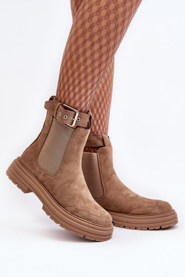 Stylische Wildlederstiefel mit trendiger massiver Sohle in beigem Ozaro 2