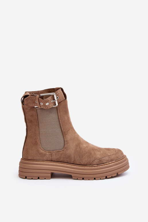 Stylische Wildlederstiefel mit trendiger massiver Sohle in beigem Ozaro Stylische Wildlederstiefel mit trendiger massiver Sohle in beigem Ozaro