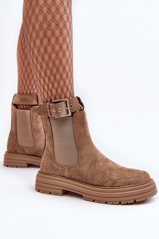 Stylische Wildlederstiefel mit trendiger massiver Sohle in beigem Ozaro Stylische Wildlederstiefel mit trendiger massiver Sohle in beigem Ozaro