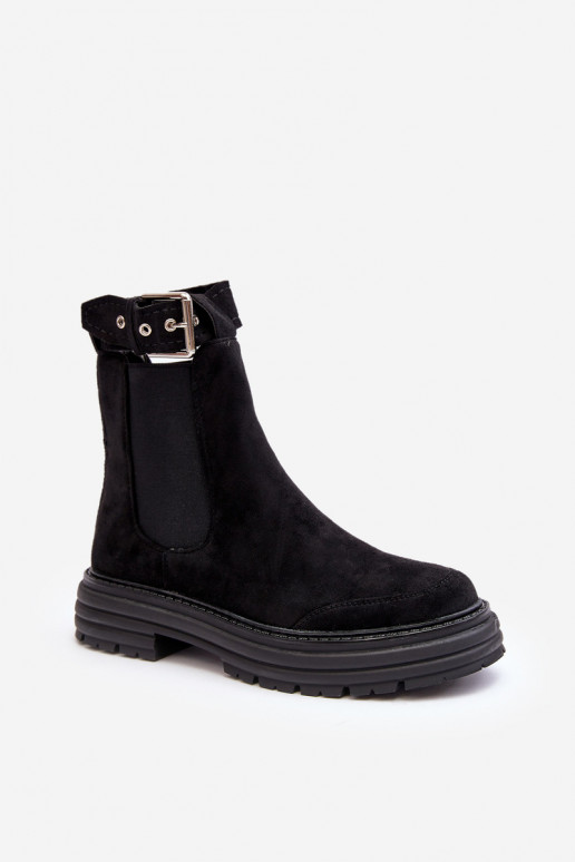 Stilvolle Stiefel aus Wildleder mit modischen massiven Sohlen in der schwarzen Farbe Ozaro Stilvolle Stiefel aus Wildleder mit modischen massiven Sohlen in der schwarzen Farbe Ozaro