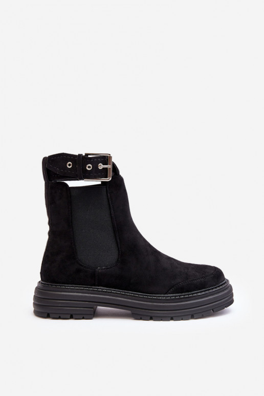 Stilvolle Stiefel aus Wildleder mit modischen massiven Sohlen in der schwarzen Farbe Ozaro Stilvolle Stiefel aus Wildleder mit modischen massiven Sohlen in der schwarzen Farbe Ozaro