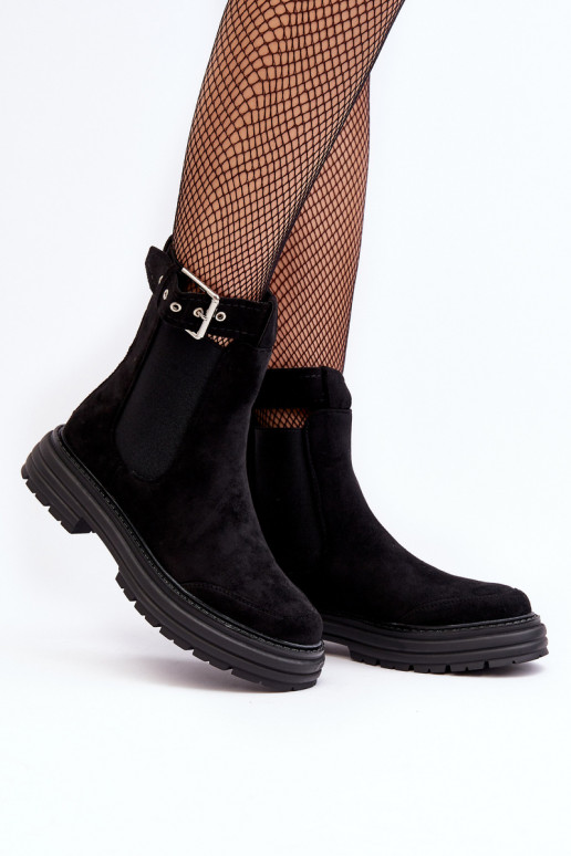 Stilvolle Stiefel aus Wildleder mit modischen massiven Sohlen in der schwarzen Farbe Ozaro Stilvolle Stiefel aus Wildleder mit modischen massiven Sohlen in der schwarzen Farbe Ozaro