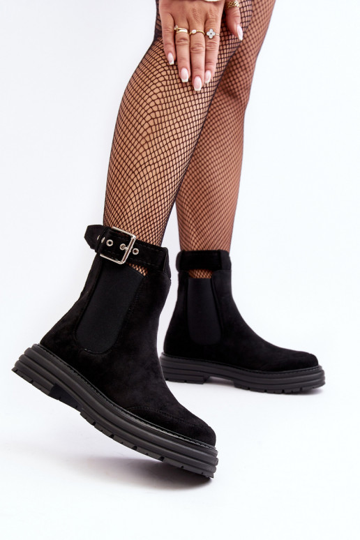 Stilvolle Stiefel aus Wildleder mit modischen massiven Sohlen in der schwarzen Farbe Ozaro Stilvolle Stiefel aus Wildleder mit modischen massiven Sohlen in der schwarzen Farbe Ozaro