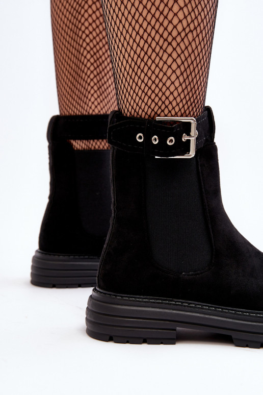 Stilvolle Stiefel aus Wildleder mit modischen massiven Sohlen in der schwarzen Farbe Ozaro Stilvolle Stiefel aus Wildleder mit modischen massiven Sohlen in der schwarzen Farbe Ozaro