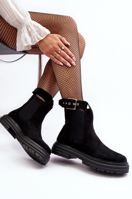 Stilvolle Stiefel aus Wildleder mit modischen massiven Sohlen in der schwarzen Farbe Ozaro Stilvolle Stiefel aus Wildleder mit modischen massiven Sohlen in der schwarzen Farbe Ozaro