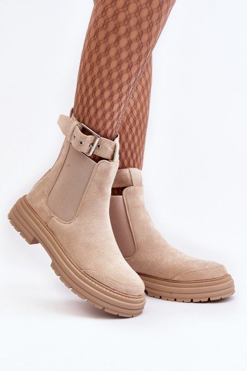 Stylische Wildleder-Stiefeletten mit modischer massiver Sohle in elfenbeinfarbenem Ozaro 2