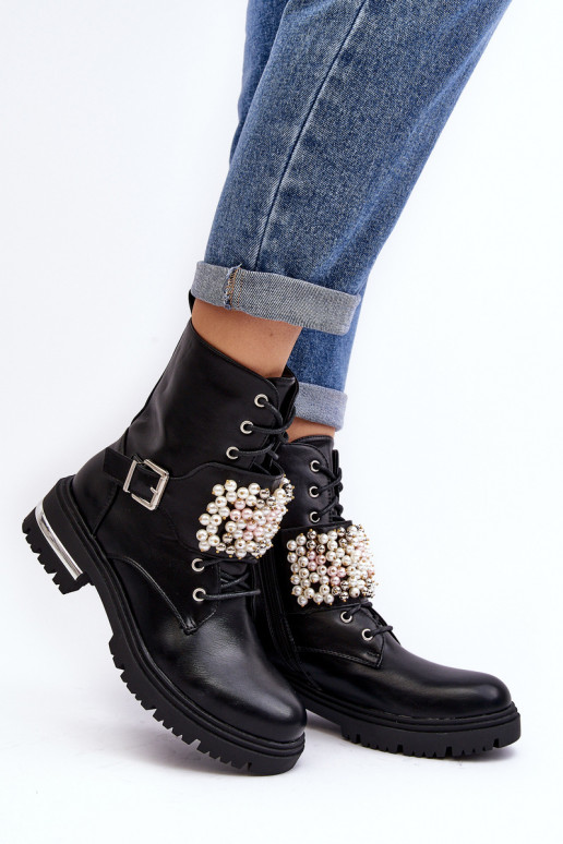 Gewärmte Stiefel Stiefel Stiefel verziert mit schwarzer Farbe Venizi Gewärmte Stiefel Stiefel Stiefel verziert mit schwarzer Farbe Venizi