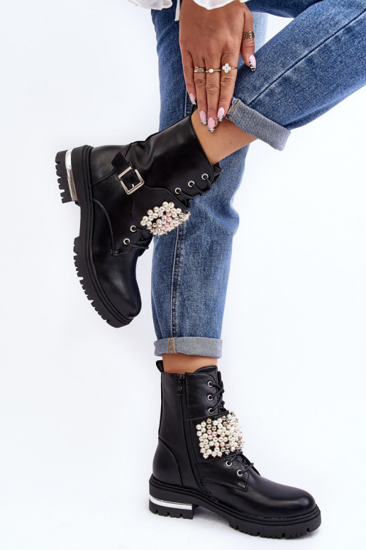 Gewärmte Stiefel Stiefel Stiefel verziert mit schwarzer Farbe Venizi Gewärmte Stiefel Stiefel Stiefel verziert mit schwarzer Farbe Venizi