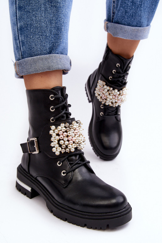 Gewärmte Stiefel Stiefel Stiefel verziert mit schwarzer Farbe Venizi Gewärmte Stiefel Stiefel Stiefel verziert mit schwarzer Farbe Venizi