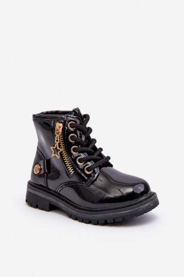 Kinderstiefel mit Lackeffekt und warmen Reißverschlüssen in der schwarzen Farbe Felori