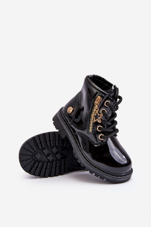 Kinderstiefel mit Lackeffekt und warmen Reißverschlüssen in der schwarzen Farbe Felori