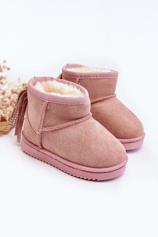Warme Kinder-Winterstiefel mit Fransen in Rosa Mikyla