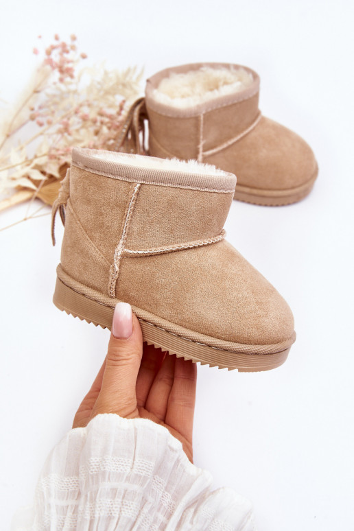 Warme Kinder-Winterstiefel mit Fransen beige Mikyla