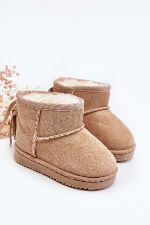 Warme Kinder-Winterstiefel mit Fransen beige Mikyla