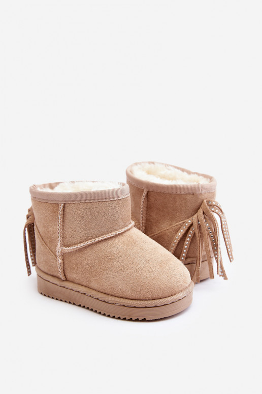 Warme Kinder-Winterstiefel mit Fransen beige Mikyla