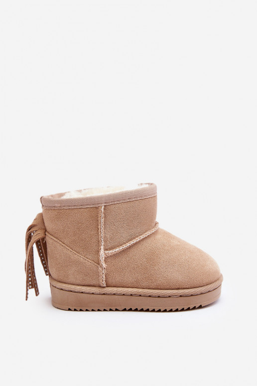 Warme Kinder-Winterstiefel mit Fransen beige Mikyla