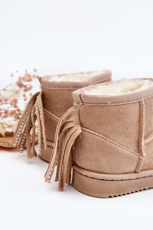 Warme Kinder-Winterstiefel mit Fransen beige Mikyla