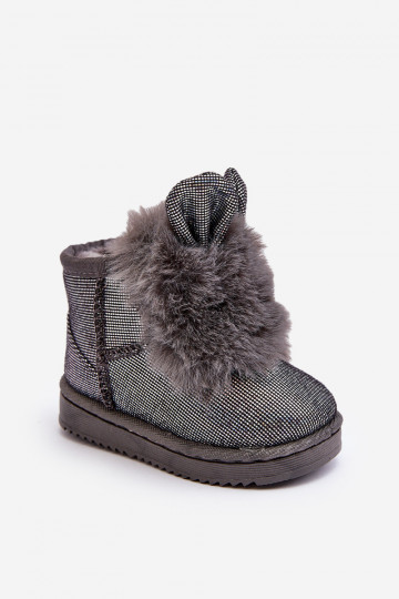 Gewärmte Kinder-Schneestiefel mit Fell innen und Ohren, graue Farbe Betty