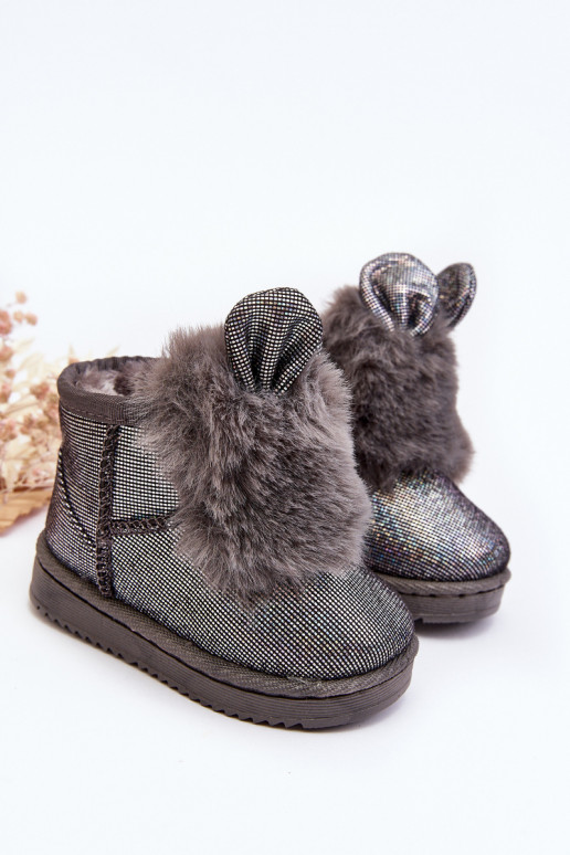 Gewärmte Kinder-Schneestiefel mit Fell innen und Ohren, graue Farbe Betty