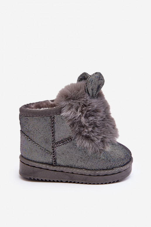 Gewärmte Kinder-Schneestiefel mit Fell innen und Ohren, graue Farbe Betty
