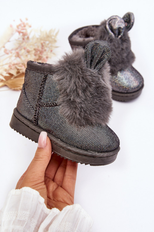 Gewärmte Kinder-Schneestiefel mit Fell innen und Ohren, graue Farbe Betty