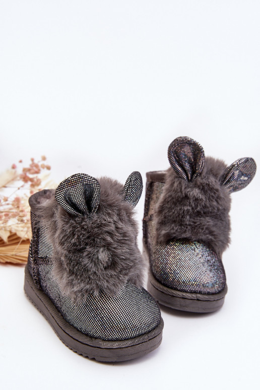 Gewärmte Kinder-Schneestiefel mit Fell innen und Ohren, graue Farbe Betty