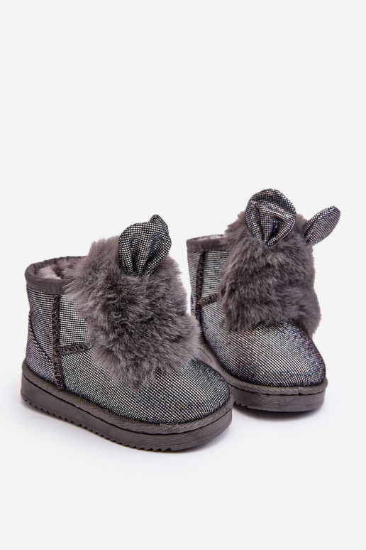 Gewärmte Kinder-Schneestiefel mit Fell innen und Ohren, graue Farbe Betty