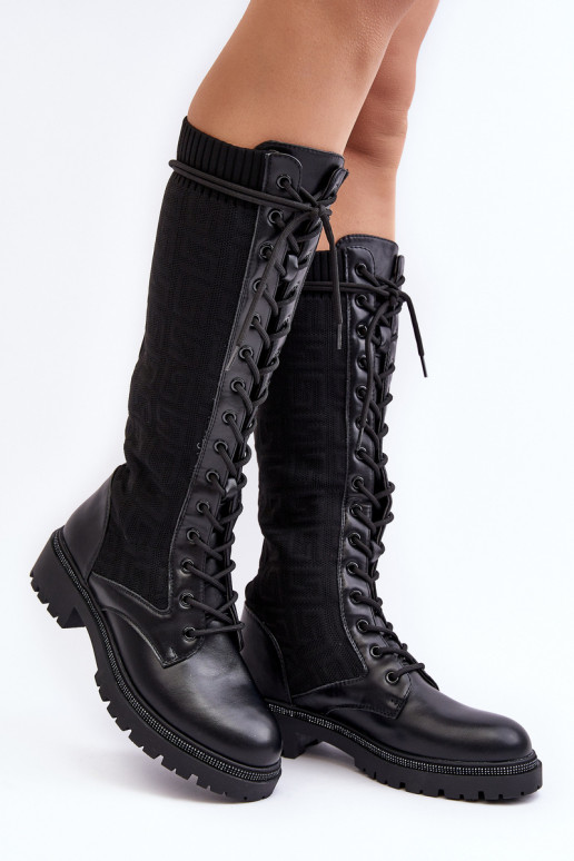 Damen-Schnürstiefeletten mit elastischem Obermaterial aus schwarzem Virxinia