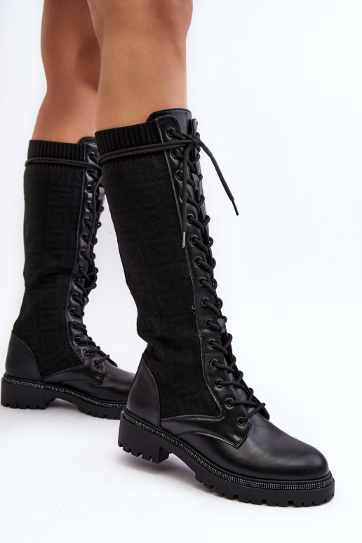 Damen-Schnürstiefeletten mit elastischem Obermaterial aus schwarzem Virxinia