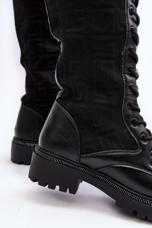 Damen-Schnürstiefeletten mit elastischem Obermaterial aus schwarzem Virxinia Damen-Schnürstiefeletten mit elastischem Obermaterial aus schwarzem Virxinia