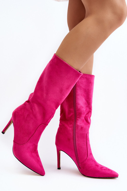 Lange Stiefel mit dünnem Absatz in rosa Farbe Odetteia