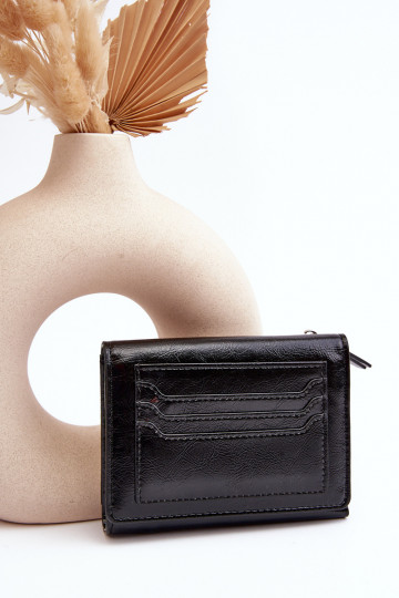 Damenbrieftasche aus Öko-Leder, schwarze Farbe Joanela