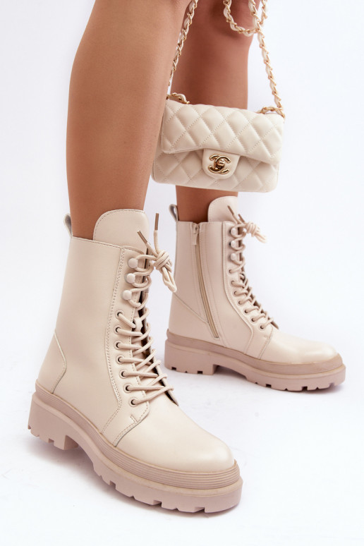 Stiefel aus elfenbeinfarbenem Öko-Leder Irande Stiefel aus elfenbeinfarbenem Öko-Leder Irande