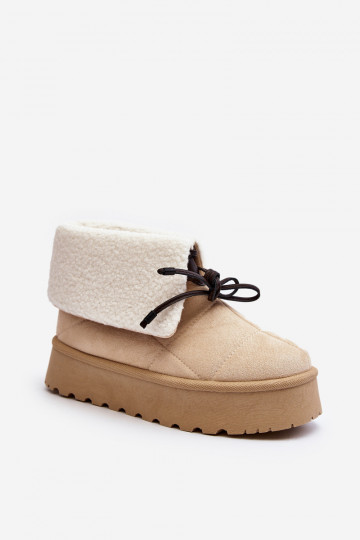 Schneestiefel mit Plateau und Heizung in Elfenbein Olimuka
