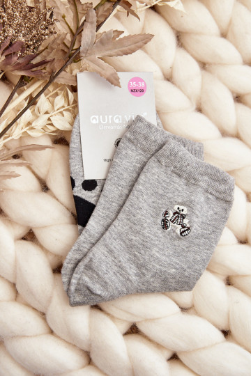 Kopie von Hellgraue Baumwollsocken mit Bären 2