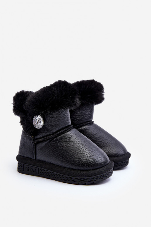 Gewärmte Schneestiefel mit Fell in der Farbe Schwarz Bessie