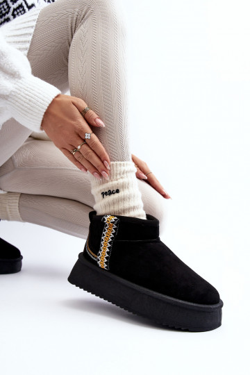 Gemusterte Plateau-Schneestiefel aus schwarzem Udra