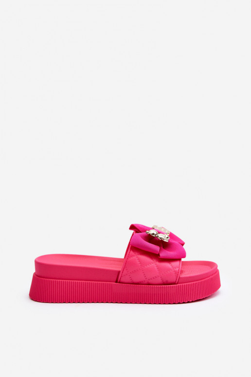 Damenhausschuhe mit Schleife und Bär in Fuchsia von Katterina