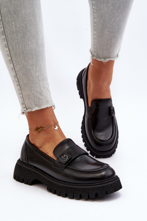 Damenmokassins mit Riemen in der Farbe Schwarz Flanila