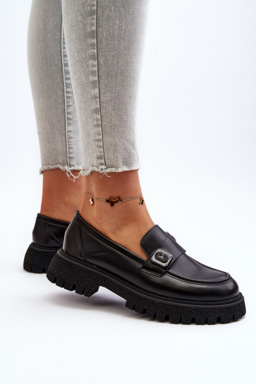 Damenmokassins mit Riemen in der Farbe Schwarz Flanila