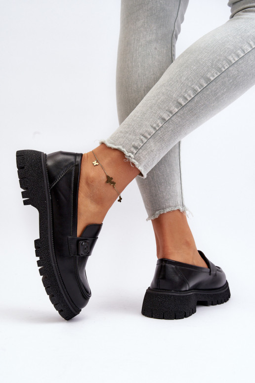 Damenmokassins mit Riemen in der Farbe Schwarz Flanila