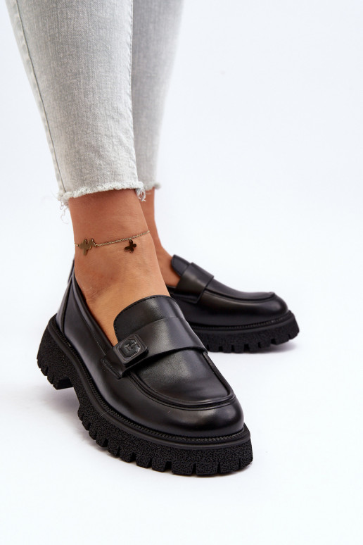 Damenmokassins mit Riemen in der Farbe Schwarz Flanila