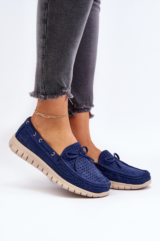 Damen-Mokassins mit Bändern in Navy Reece